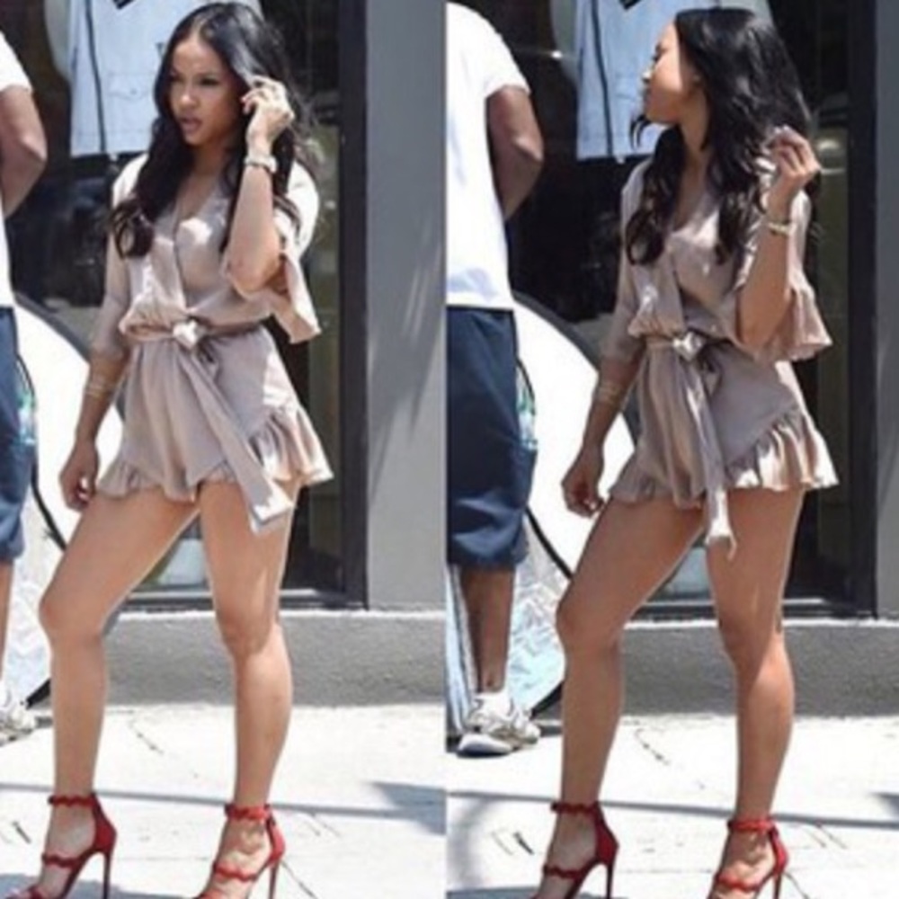 Gold Nude Beige Color Satin Romper